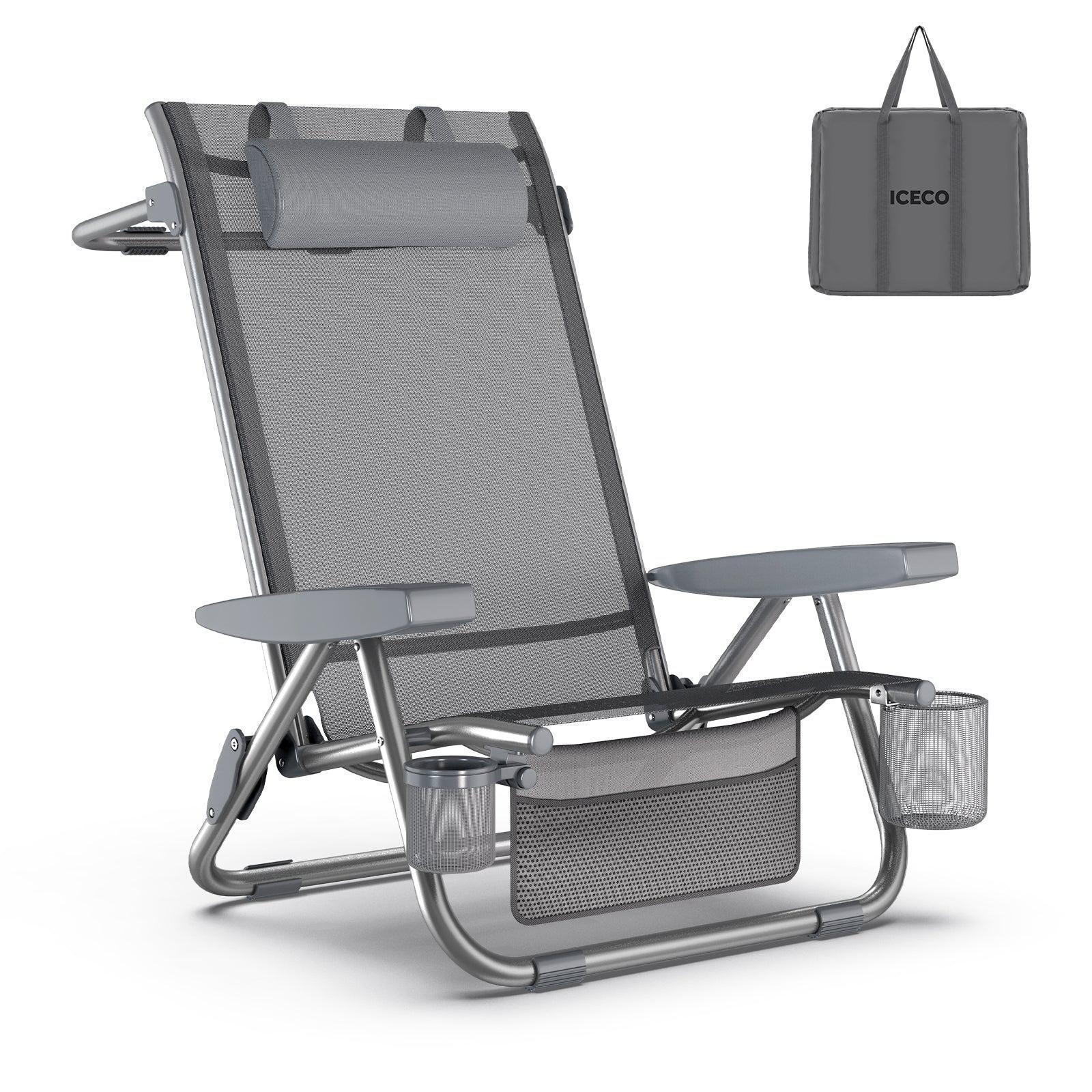 Bora 5 Position Reclining Folding Beach Chair with Headrest for Adults - Portable Outdoor Lounge Chair for Beach, Camping, Poolside & Backyard Relaxation | Ships Late June