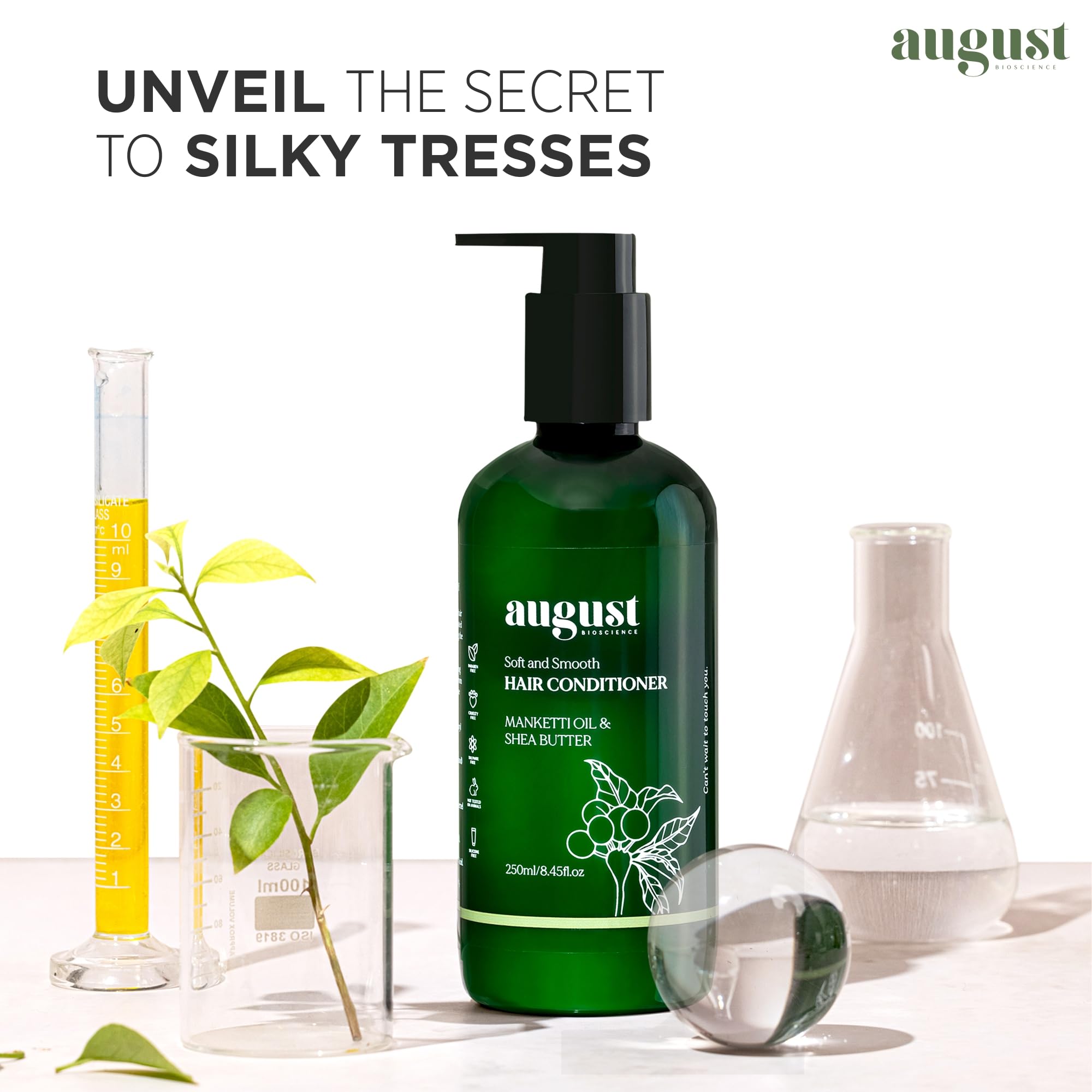 August Bioscience Hair Conditioner with Manketti Seed Oil & Shea Butter - Nourishing & Strengthening Treatment for Soft, Smooth Hair - Paraben & Silicone Free (250ml) - Perfect for Daily Hair Care & Damaged Hair Repair