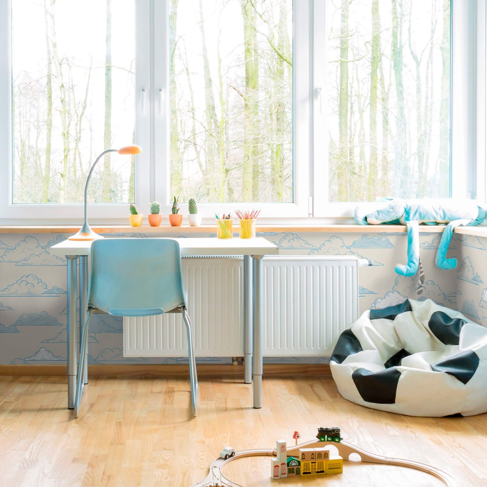 Blue and White Clouds Peel and Stick Removable Wallpaper for Kids - Self-Adhesive Nursery Decor - Perfect for Bedroom, Playroom, and Classroom Walls