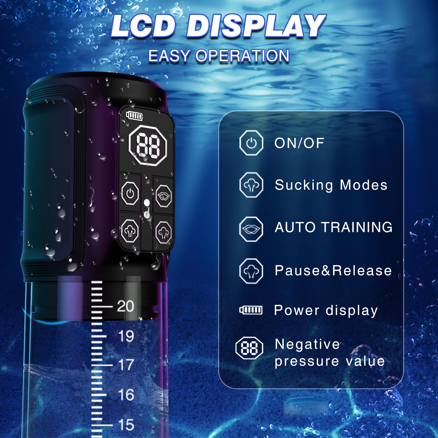 Electric Penis Pump for Men - 6 Silicone Rings, 4 Pressure Levels & 3 Smart Suction Modes - Waterproof Vacuum Cock Pump for Erection Enhancement & Sexual Performance - Perfect for Solo Play & Couples Intimacy