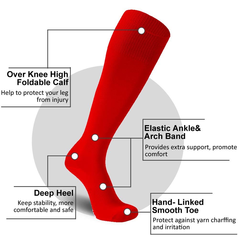 FOOTPLUS Unisex Over Knee High Baseball Softball Socks - Solid Color Sports Socks for Rugby, Soccer & Homecoming - Perfect for Training, Games & Team Events