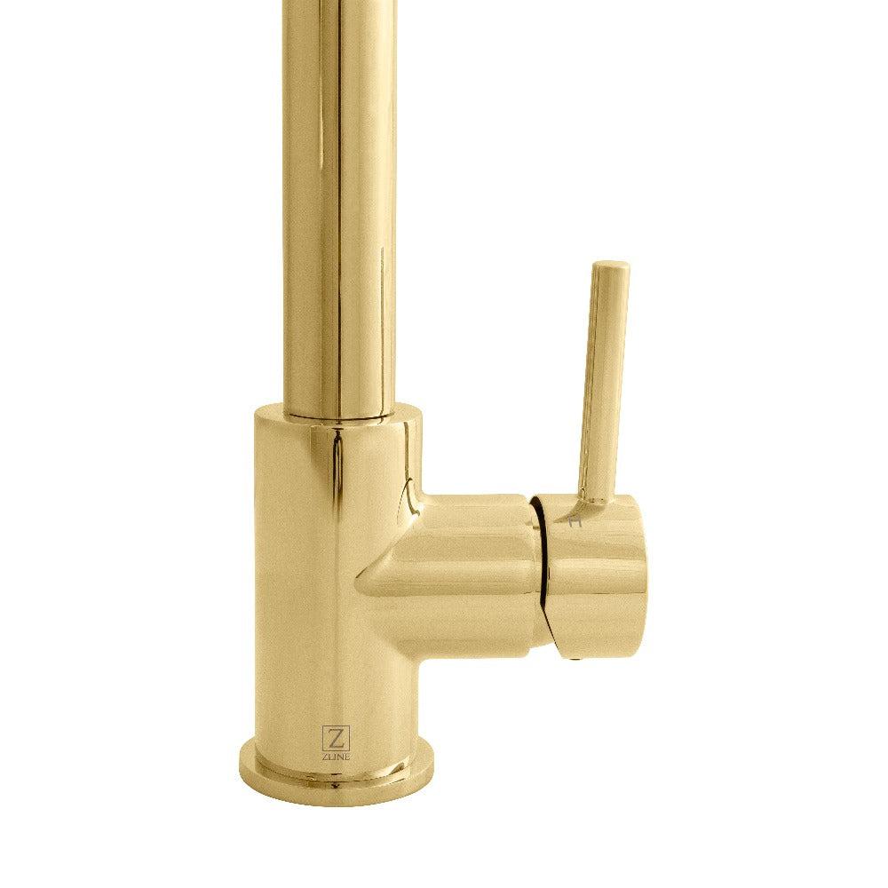 ZLINE Edison Pull Down Single Handle Kitchen Faucet in Polished Gold - Modern Commercial Style Faucet with High Arc Spout for Sink, Dishwashing & Food Prep (EDS KF PG)
