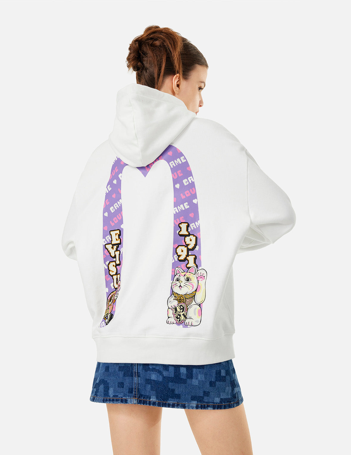 Stylish Oversized Hoodie with Logo & Lucky Fortune Cat Print - Perfect for Casual Wear, Street Fashion & Gifts