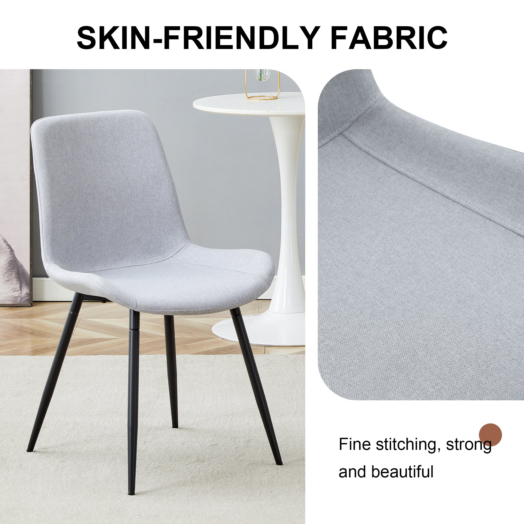 6-Piece Light Gray Linen Cotton Dining Chair Set - Ergonomic Curved Cushion Design for Comfortable Seating | Perfect for Dining Room, Kitchen, and Home Decor
