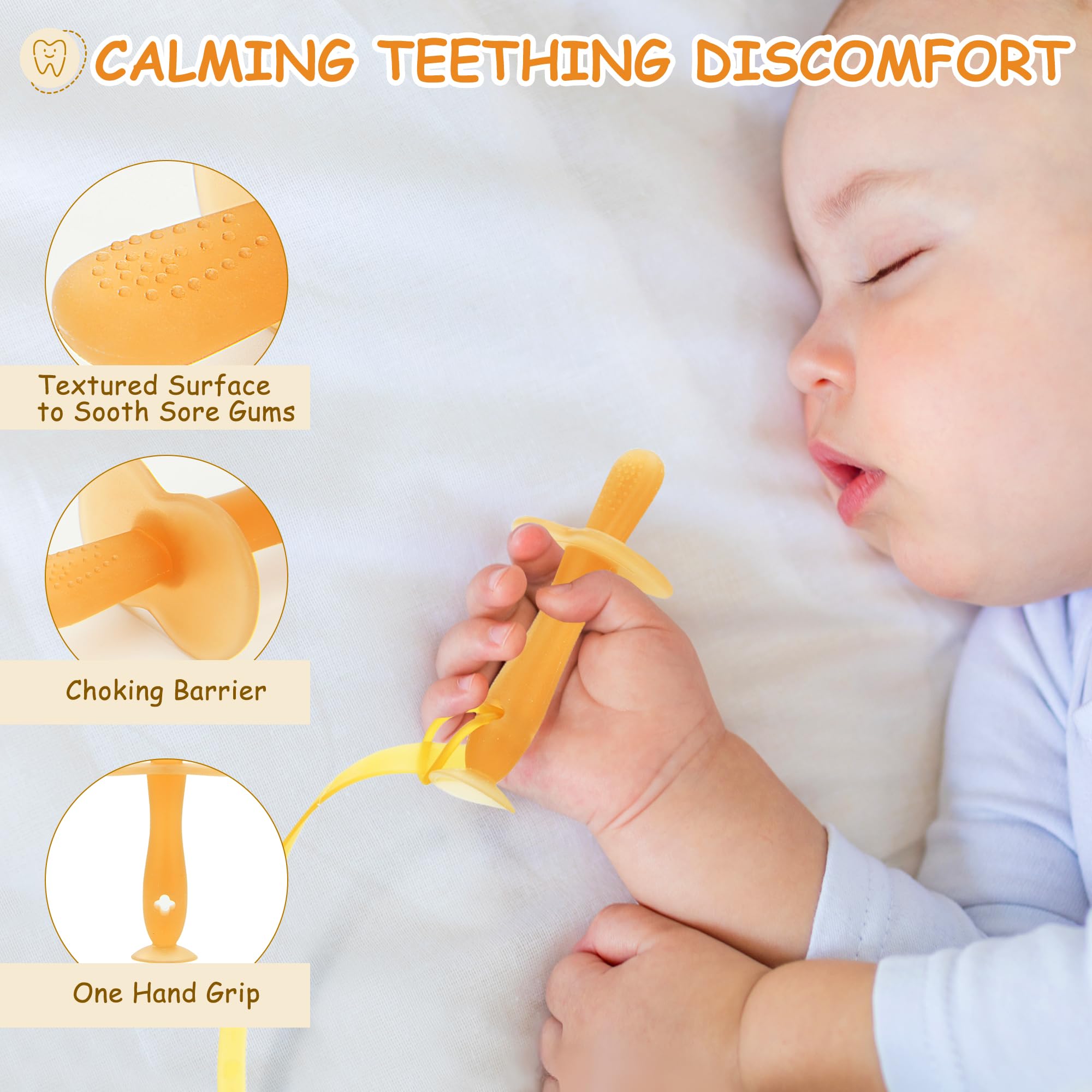 Organic Amber Baby Teething Toys Set of 6 - BPA Free Soft Silicone Teethers for Infants 0-12 Months, Soothing Sore Gums Relief - Freezer Safe, Textured Chew Toys for Boys & Girls | Perfect for Home, Travel & Daycare Use