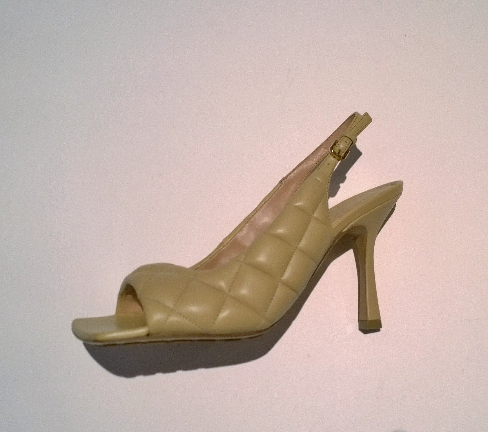Bottega Veneta Quilted Padded Slingback Heels - Beige Leather Sandals for Women | Luxury Designer Shoes for Weddings, Parties & Evening Events