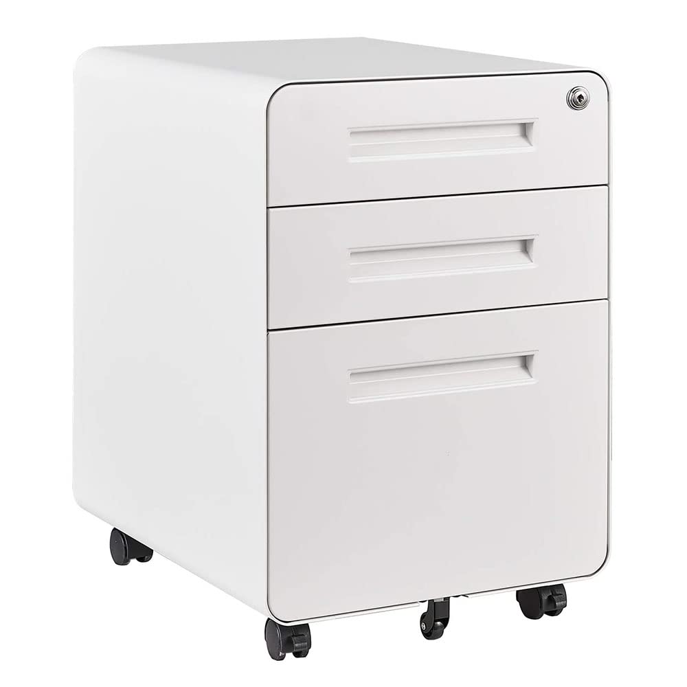 3-Drawer Mobile File Cabinet with Wheels - White Metal Office Storage Cabinet for Documents & Files - Perfect for Home, Office & Industrial Workspaces