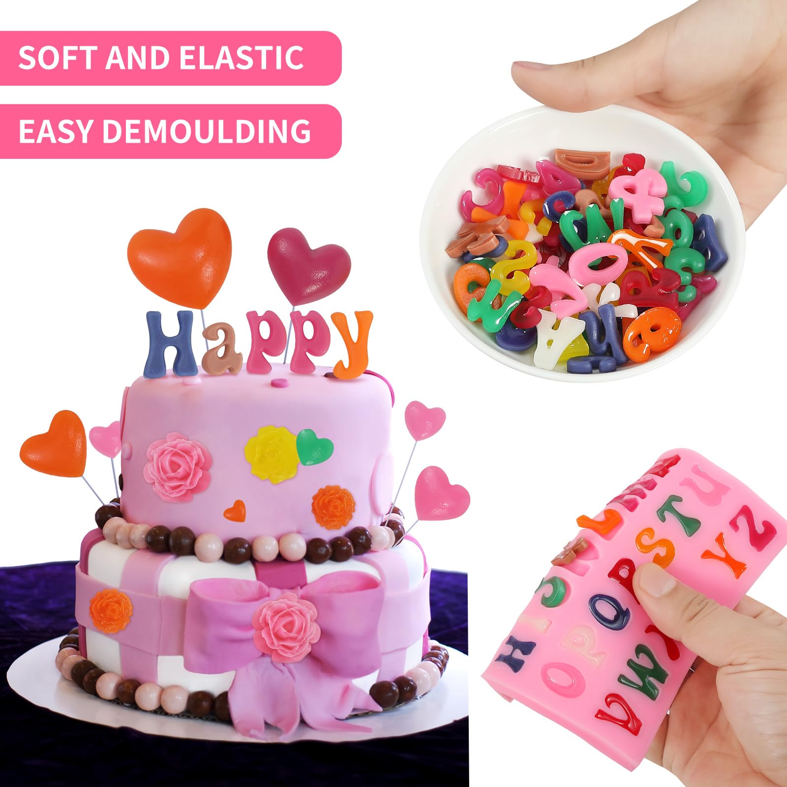 Premium Silicone Alphabet & Number Molds Set - Rose & Heart Shaped Cake Molds for Baking, Candy Making, Chocolate, Gummy Bears - Perfect for DIY Crafts, Cupcake Decorations & Dessert Making at Home