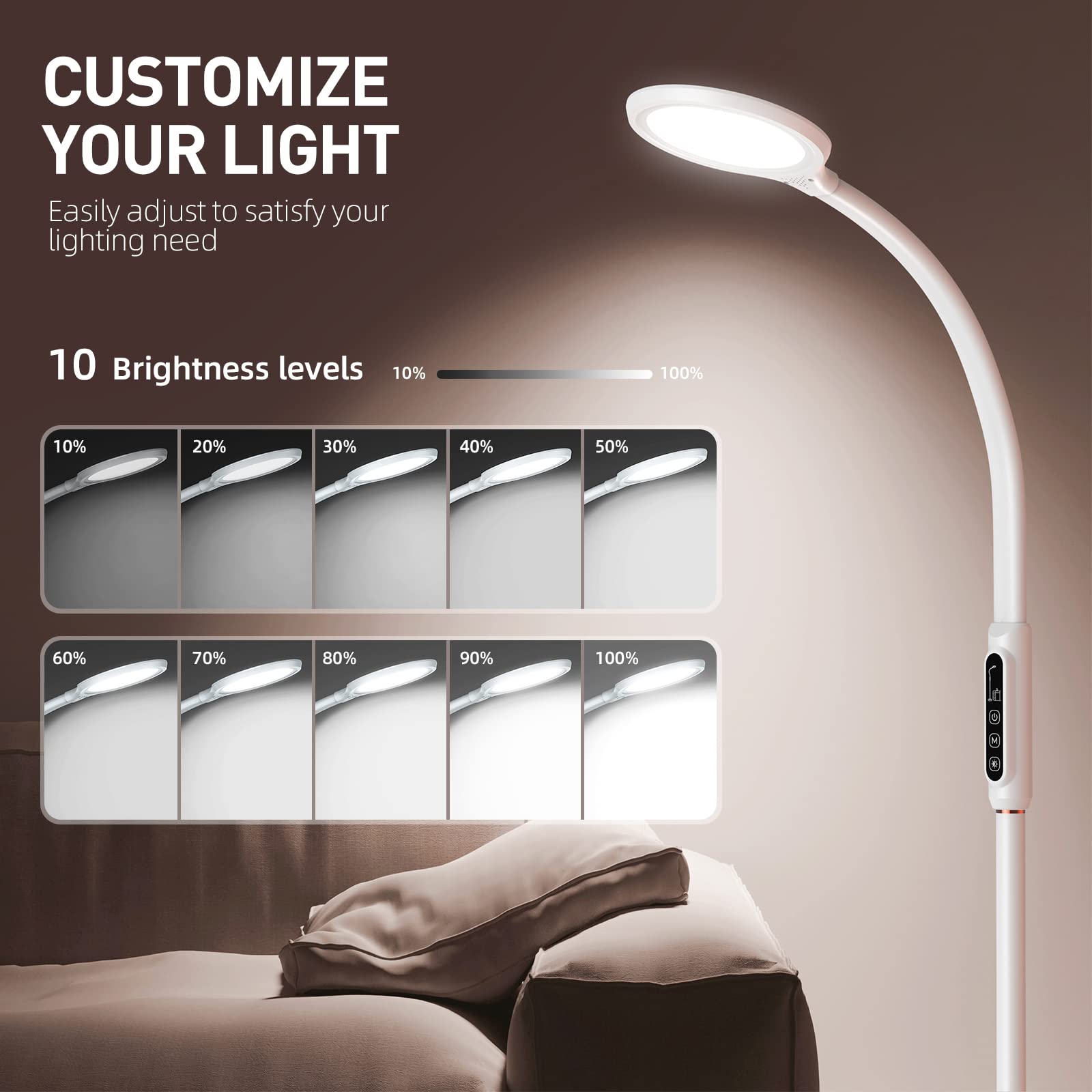 11000 Lux LED Light Therapy Lamp - UV-Free Full Spectrum Sunlight Lamp with 10 Brightness Levels, 2-in-1 Retractable Floor/Desk Lamp for Seasonal Affective Disorder (SAD), Winter Blues & Home Office Wellness