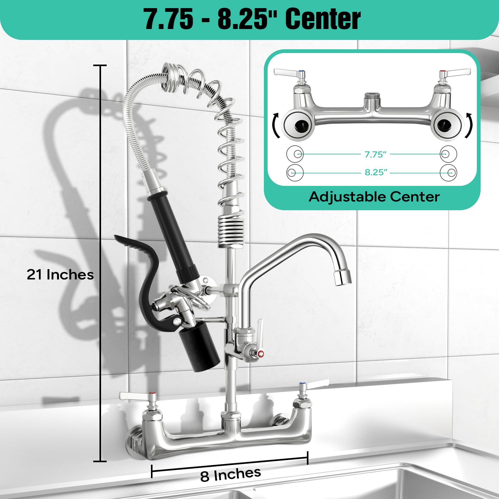 Commercial Sink Faucet with Sprayer - Wall Mount 21