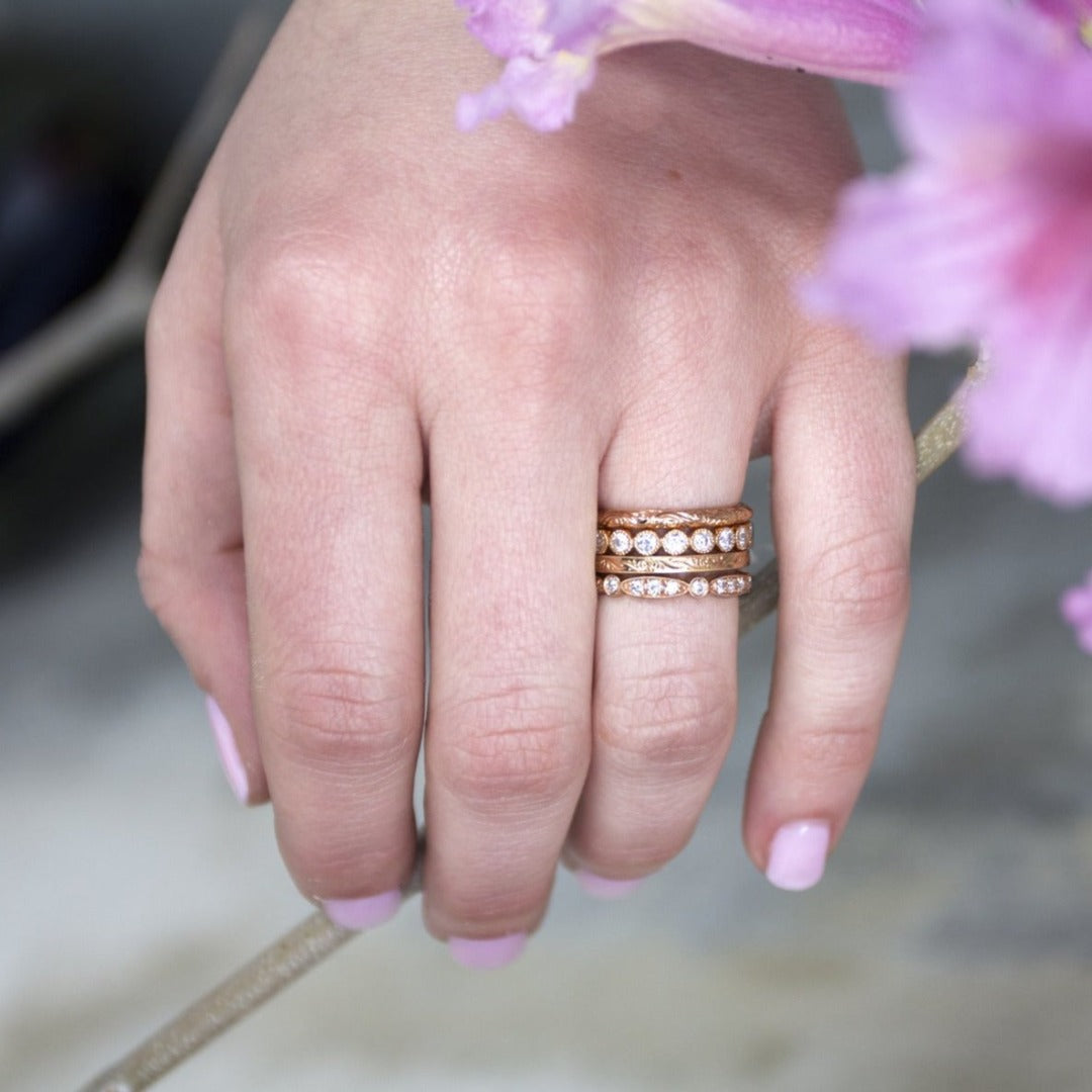 18K Rose Gold Single Stone Natalie Band Ring - Elegant & Durable for Weddings, Anniversaries & Everyday Wear