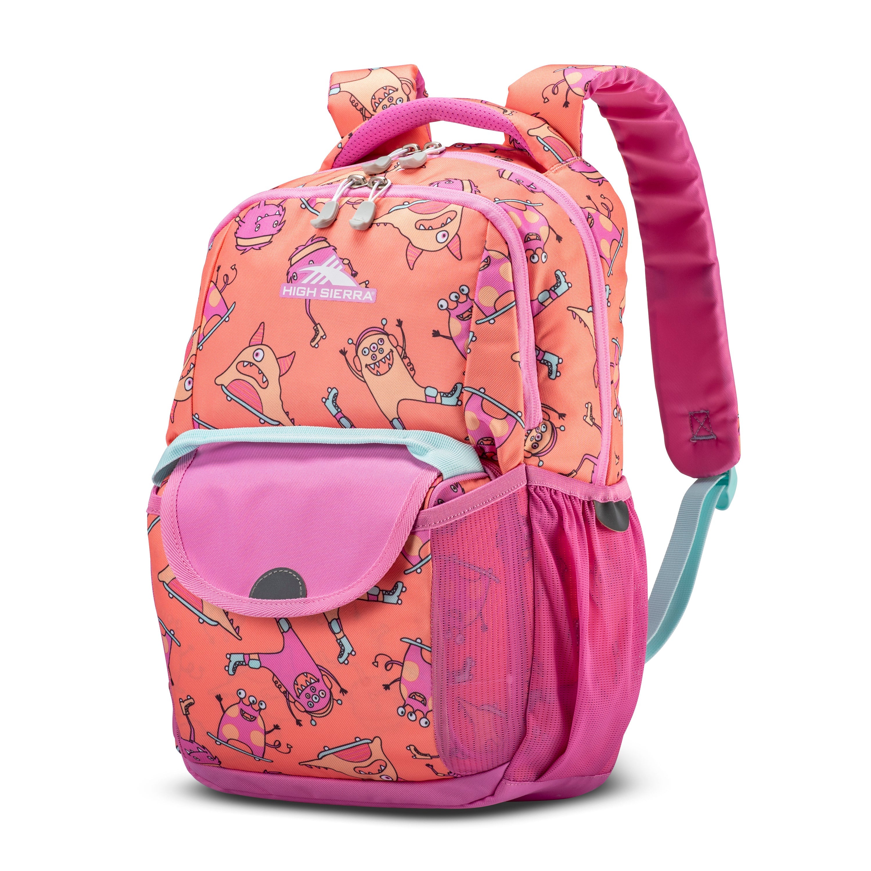 High Sierra Ollie Lunchkit Backpack - Monsters On Wheels/Coral Design - Insulated Lunch Bag for School, Work & Outdoor Adventures