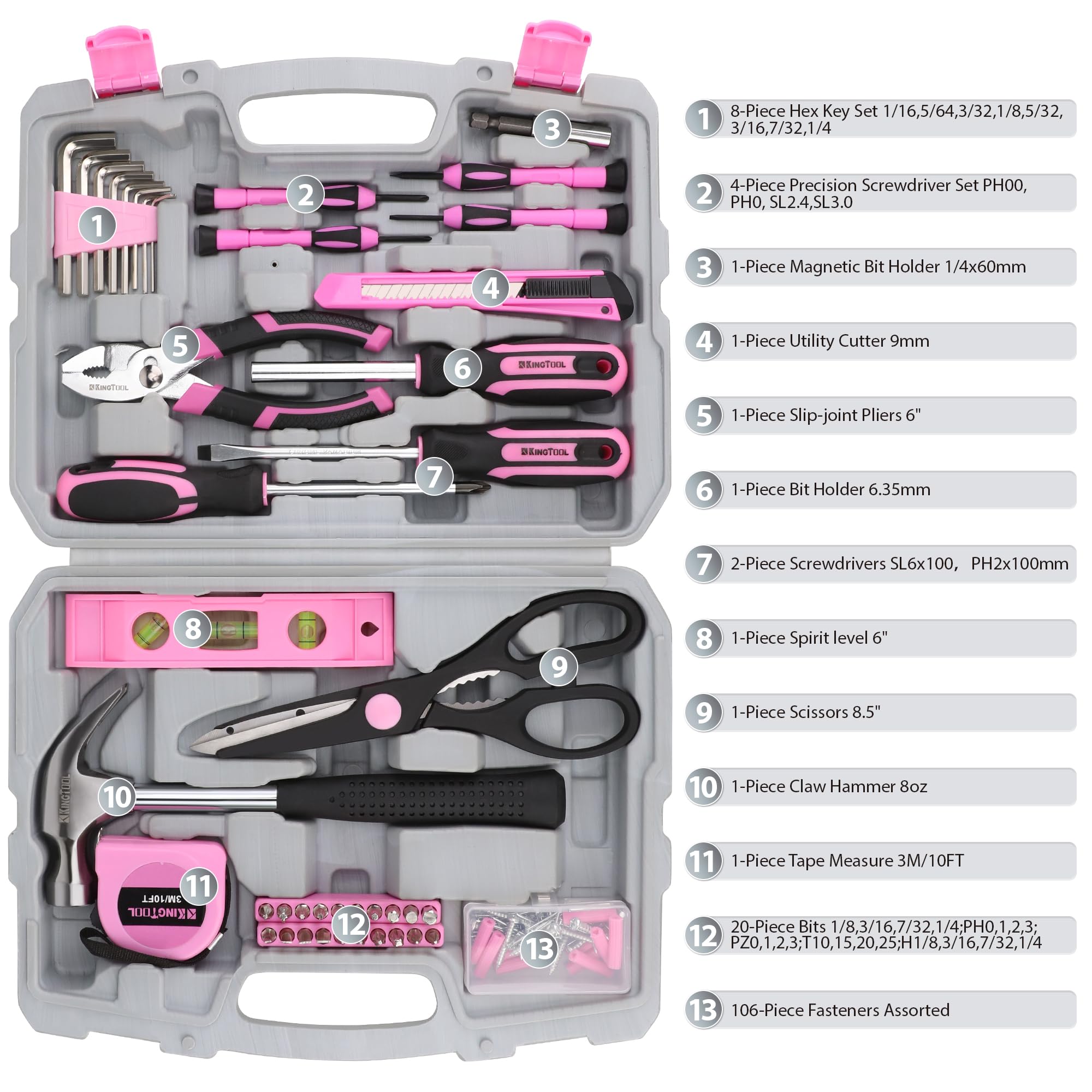 **KingTool 149-Piece Pink Tool Kit - Essential Home Repair Tool Set with Plastic Toolbox, Perfect for Women, DIY, Office & College Repairs - Ideal for Household Fixes, Small Projects & Emergency Repairs**