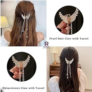 Korean Butterfly Hair Clips with Crystal Pearls & Tassels - Elegant Hair Accessories for Women, Shiny Hair Pins for Birthday Parties, Weddings & Daily Fashion