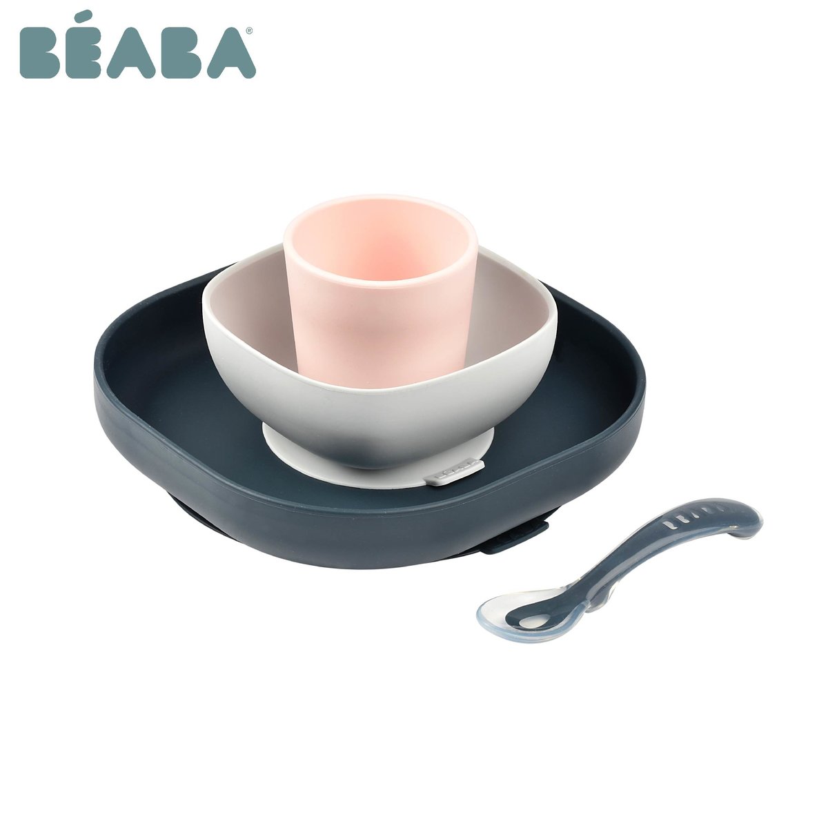 Beaba Silicone Baby Feeding Set (4-Piece) - Soft, Safe & BPA-Free Utensils for Toddlers - Perfect for Home, Travel & Daycare Use