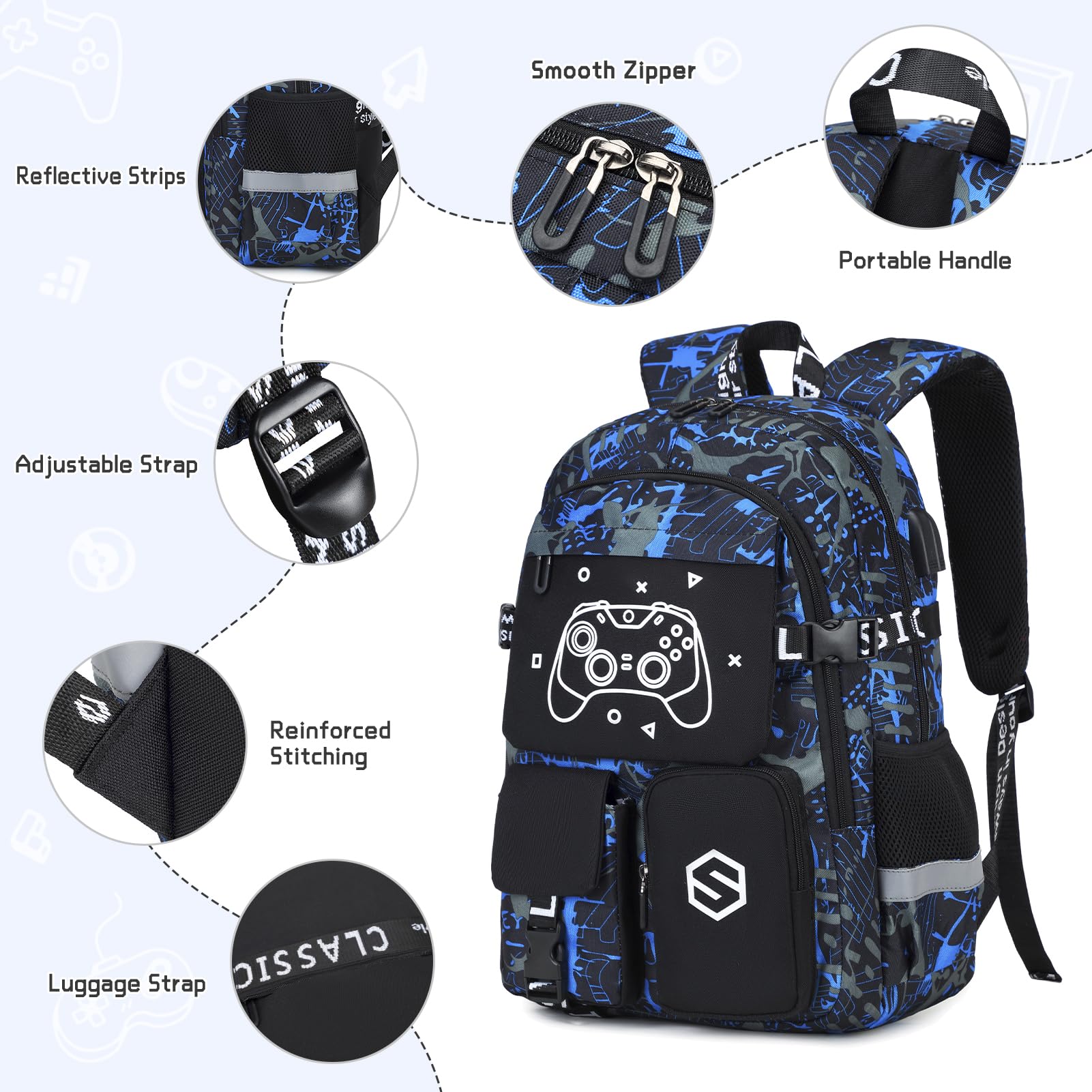 **Cool Luminous Boys Backpack with Lunch Bag & Pencil Case - USB Charging Port, Durable School Backpack for Kindergarten, Elementary & Middle School Boys - Perfect for Daily Use, Travel & Outdoor Adventures**