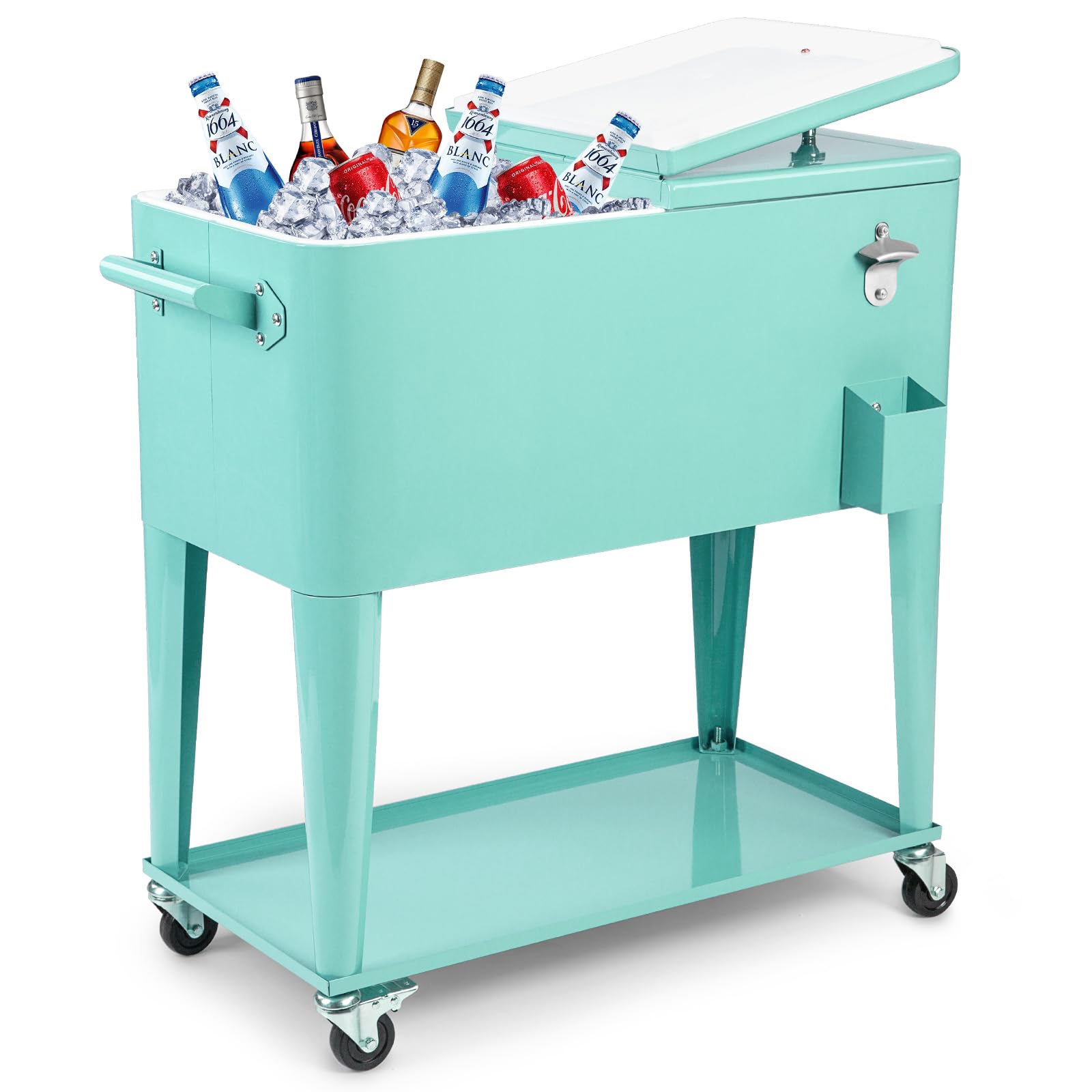 80 Quart Rolling Cooler Cart with Wheels - Portable Outdoor Bar Drink Cooler for Patio, BBQ, Camping & Beach - Heavy Duty Ice Chest Cart for Parties, Tailgating & Picnics