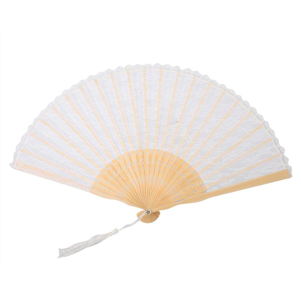 POCREATION Black Hand Fan - Durable Wood Folding Fan for Home Decoration, Gift Giving & Special Occasions (White Pole White Fan) | Perfect for Weddings, Parties & Asian-Themed Events