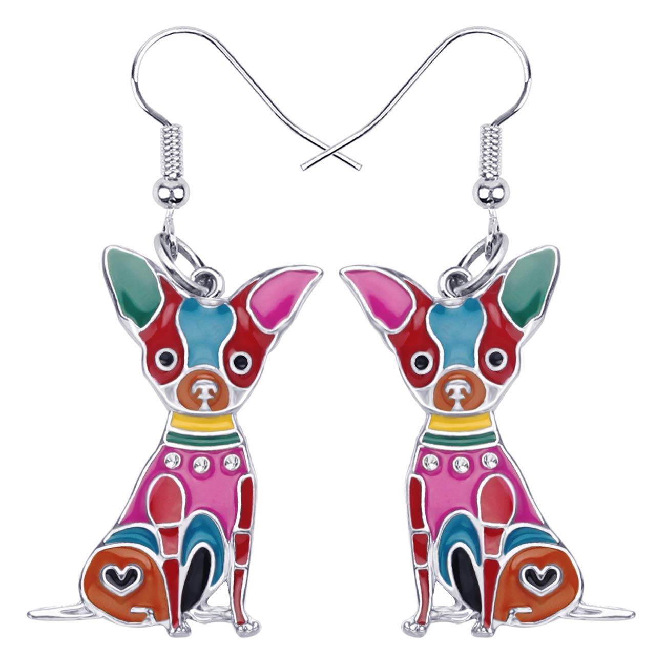 BONSNY Enamel Chihuahua Dog Earrings for Women - Fun Pet Jewelry for Casual Wear