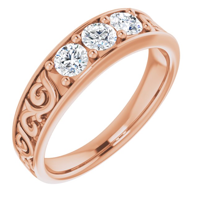 0.75 Carat Round Diamond Filigree Accent Men's Wedding Band - Vintage Inspired Ring for Men - Perfect for Engagement, Anniversary & Special Occasions