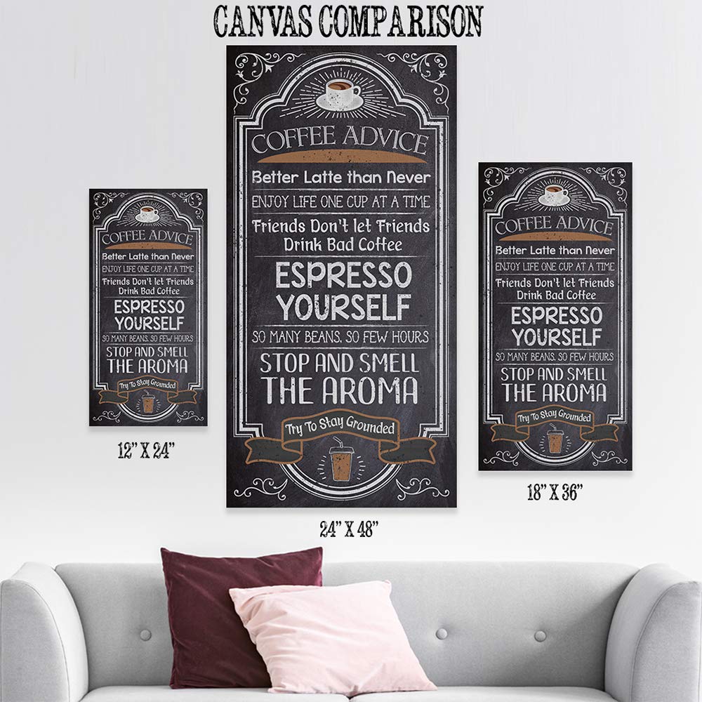 Extra Large 24x48 Coffee Advice Espresso Yourself Chalkboard Wood Style Vertical Stretched Canvas - Classic Coffee Bar Decor, Kitchen Table Accessories, Farmhouse Display | Perfect for Coffee Shops, Home Kitchens & Rustic Cafés