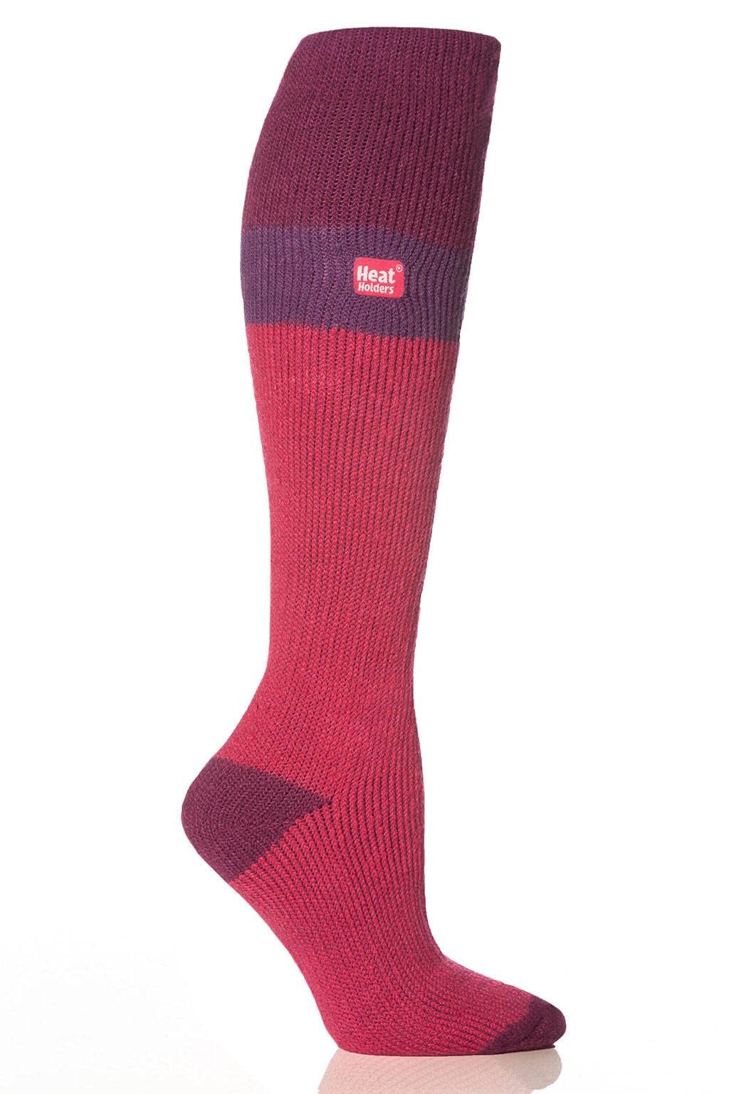 HEAT HOLDERS Women's Thermal Long Stripe Socks - Indigo, Fuchsia, Black - Sizes 5-9 | Ultra Warm Winter Socks for Cold Weather & Outdoor Activities