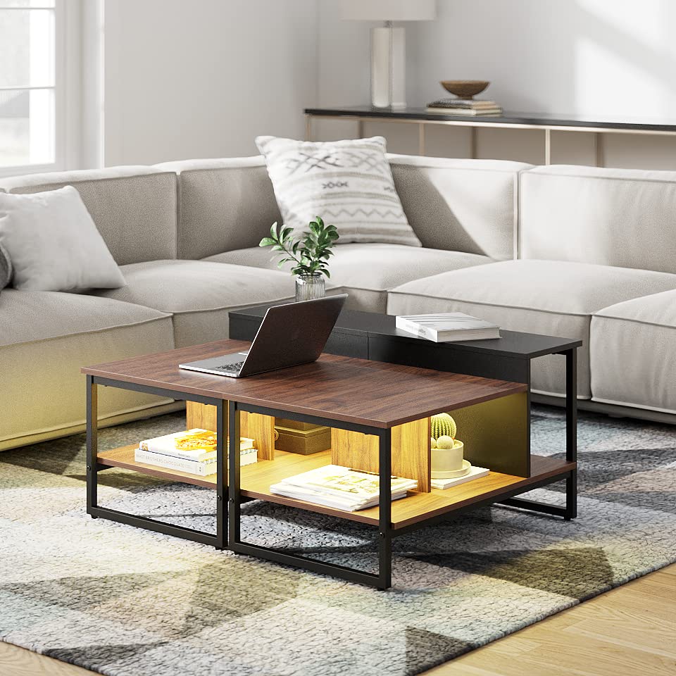 2-in-1 Yellow LED Lift Top Coffee Table - 63