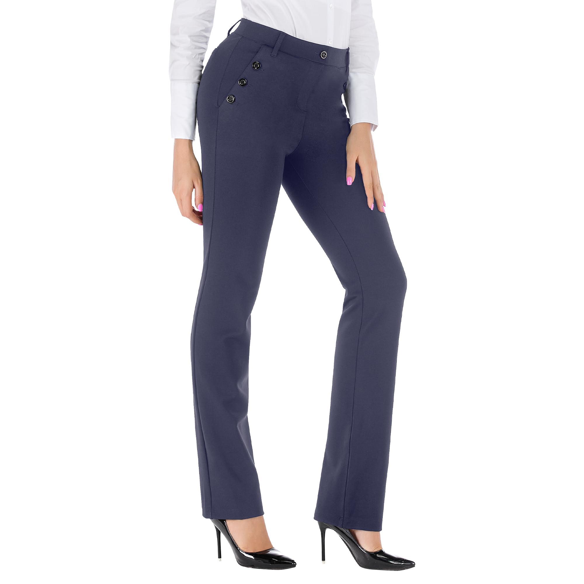 BIG ELEPHANT Women's Stretch Yoga Dress Pants - Business Office Casual Slacks with Pockets - Petite/Regular/Long/Tall Sizes - Perfect for Work, Travel & Everyday Comfort