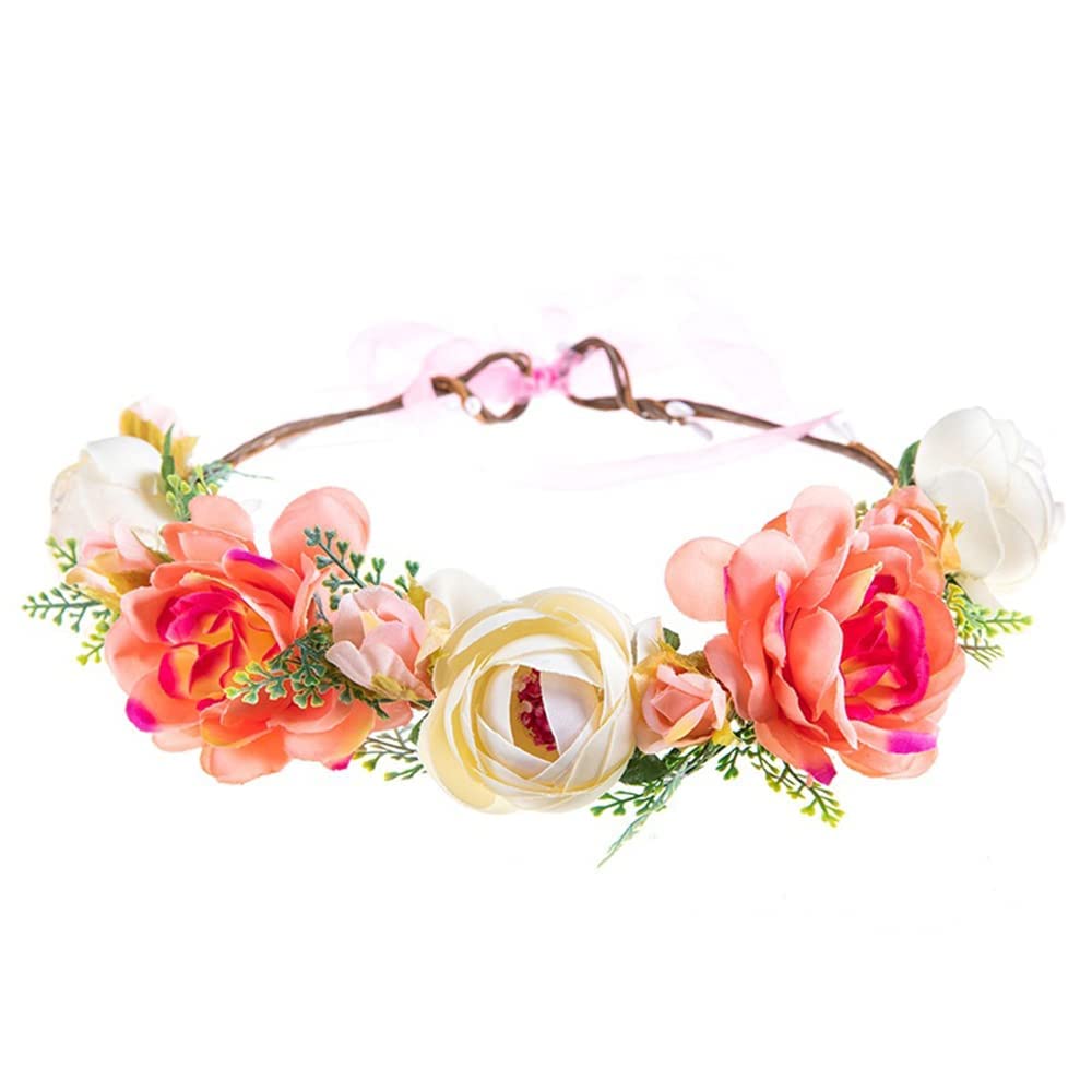 Wiwpar Orange Rose Floral Crown Headband - Adjustable Flower Hair Wreath for Women | Perfect for Weddings, Festivals & Boho Photoshoots