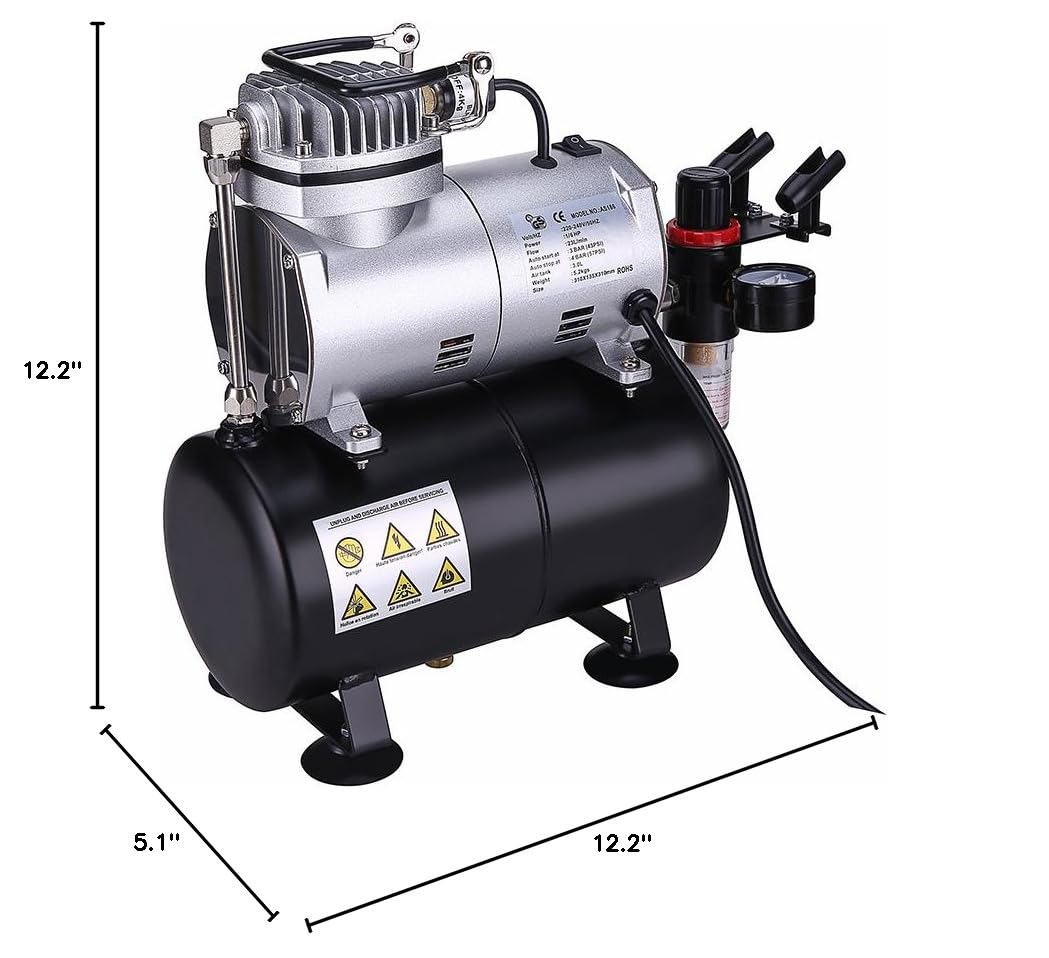 OPHIR 110V Professional Airbrush Compressor with 3L Tank - Quiet Air Compressor Kit for Hobby Model Painting, Tattoo Art, Automotive & Bakery Decorating - Perfect for T-Shirt Airbrushing & DIY Crafts