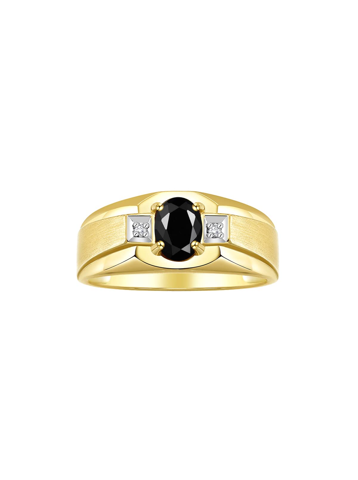 Rylos Men's Classic 7X5MM Oval Gemstone & Diamond Ring - Yellow Gold Plated Silver Birthstone Rings for Men (Sizes 8-13) | Perfect for Weddings, Anniversaries & Gifts