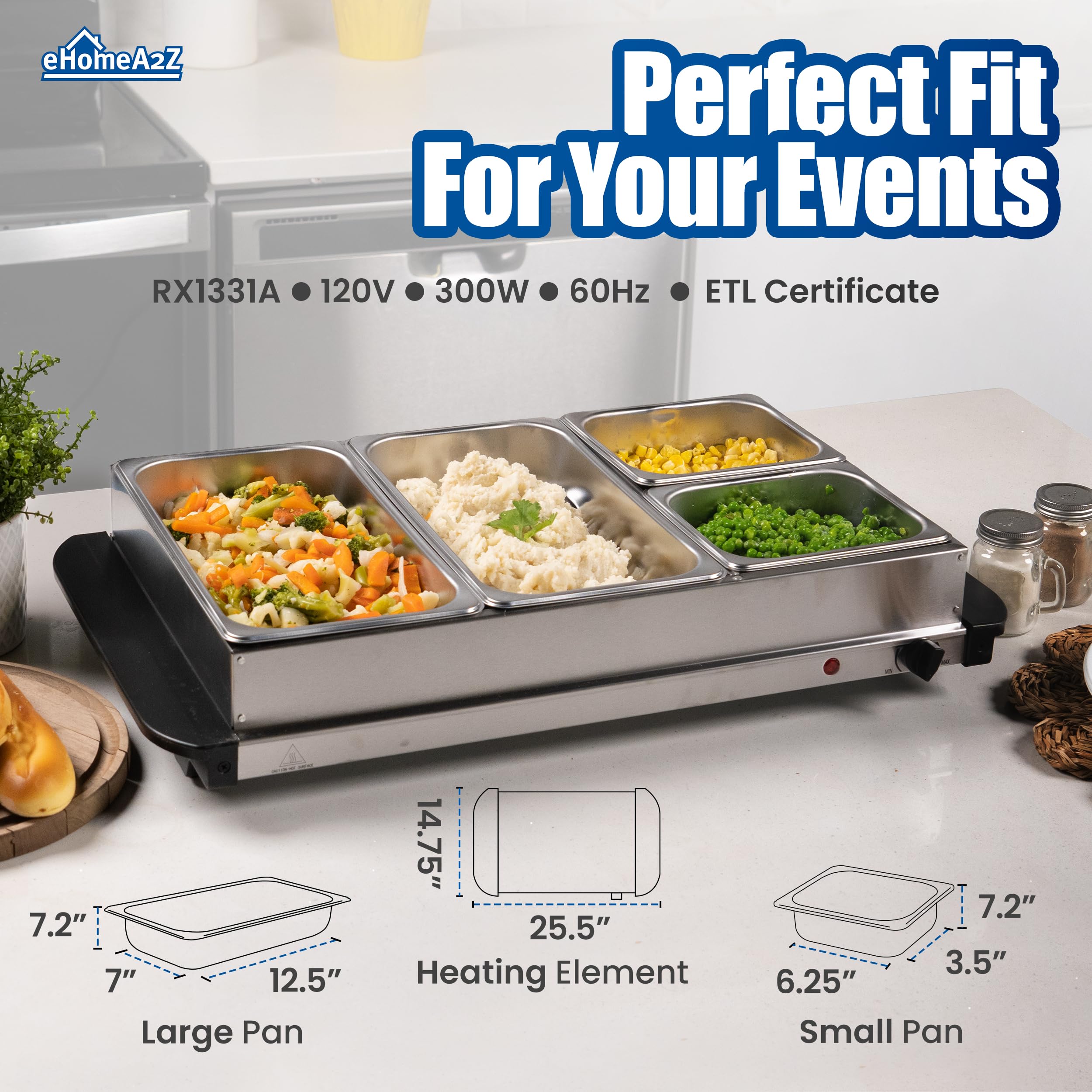EHOMEA2Z Electric Food Warmers Buffet Servers (2 Pack, 7.5 Quart) - Stainless Steel Chafing Dishes for Parties, Catering & Buffet Serving - Keep Food Hot at Events, Weddings & Holiday Gatherings