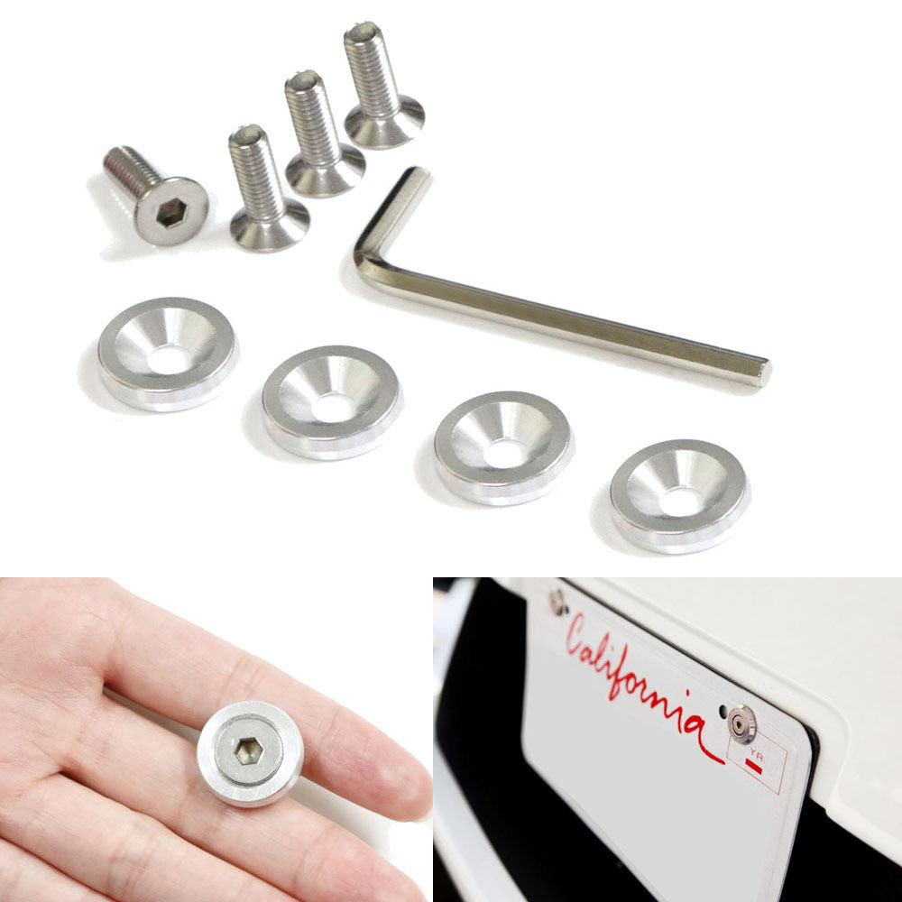 JDM Racing Style Silver Aluminum Washers Bolts Kit (4-Piece) - Car Fender & Bumper Fastener Set for Honda, Toyota, Nissan - Perfect for Auto Repair, Custom Builds & Performance Upgrades