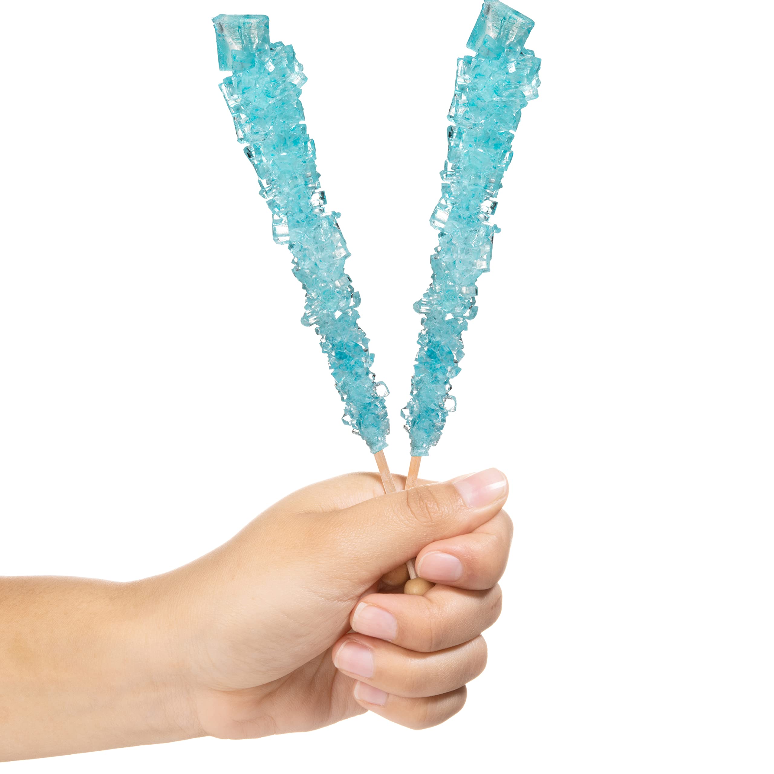 Light Blue Rock Candy Sugar Sticks - Cotton Candy Flavored - 12 Individually Wrapped - Perfect for Birthday Parties, Baby Showers & Dessert Decorations