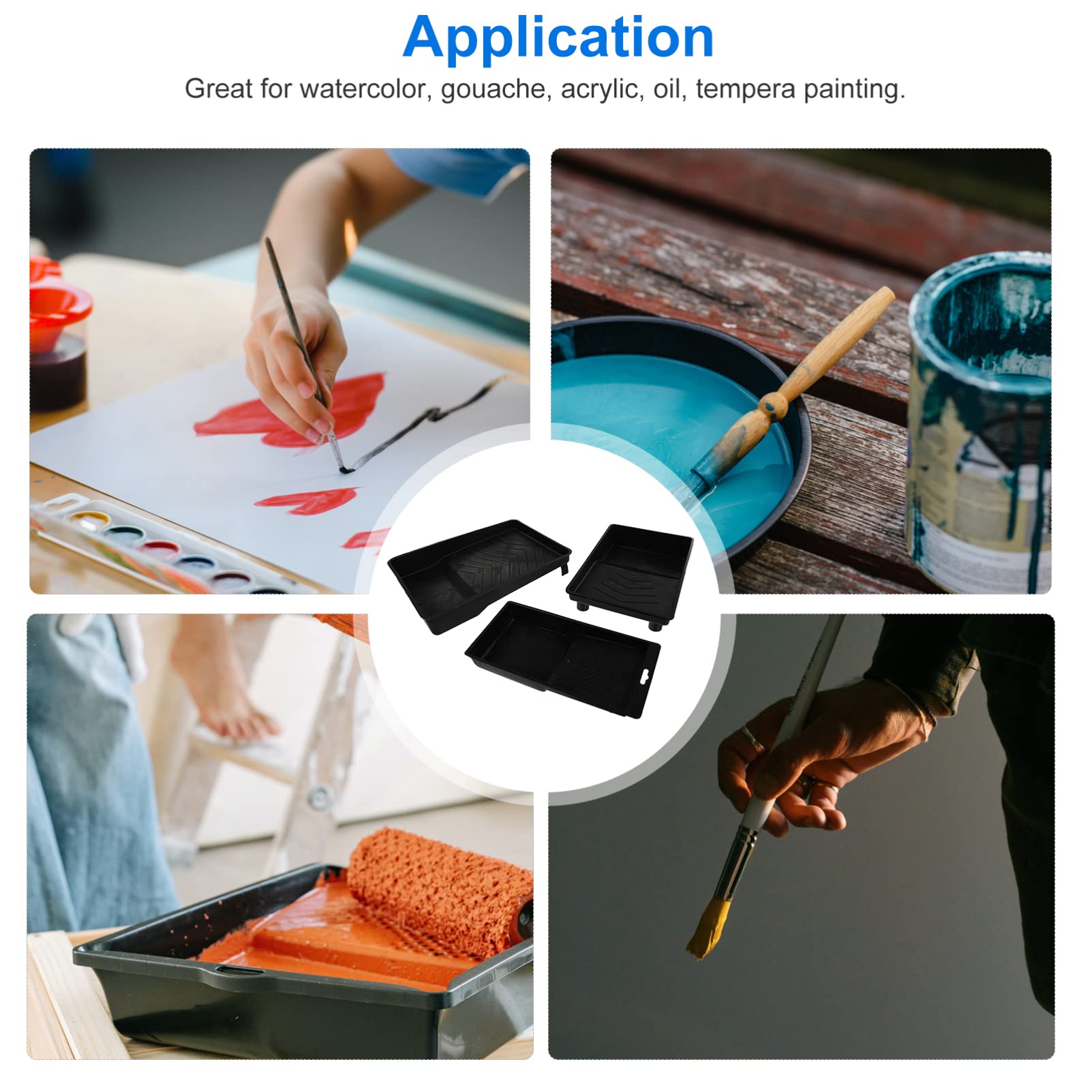 3-Piece Large Capacity Plastic Paint Mixing Trays – Wall Painting Tool with Paintbrush Holder & Storage for Pigment Mixing | Perfect for DIY Home Painting Projects & Professional Use