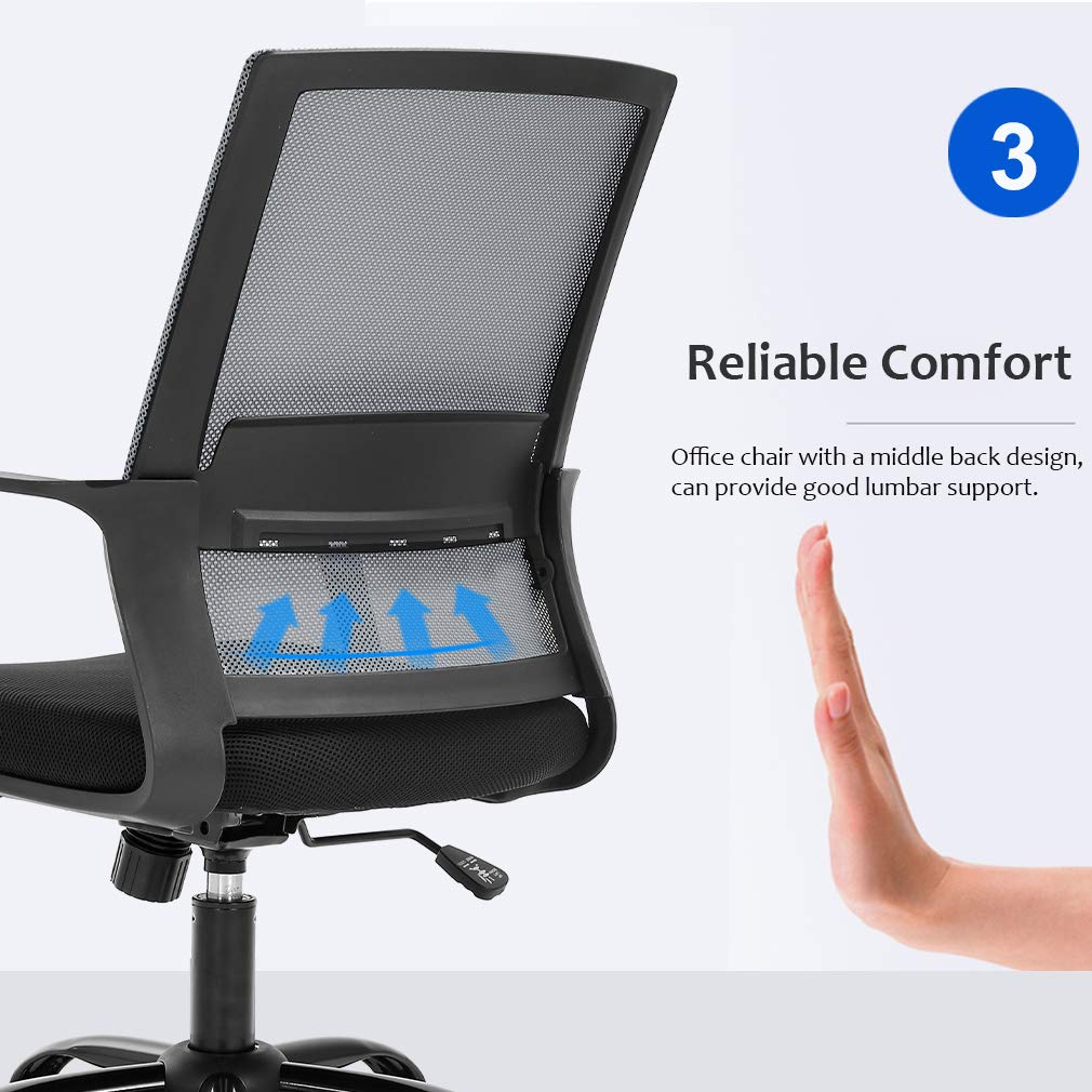 Ergonomic Mesh Office Chair with Lumbar Support - Adjustable Swivel Rolling Computer Desk Chair for Home & Office - Grey - Perfect for Long Hours of Work, Gaming, or Study