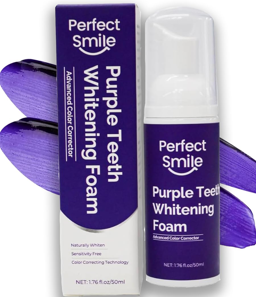 Perfect Smile 1.76oz (50ml) Purple Teeth Whitening Foam - Advanced Tooth Stain Remover & Color Corrector for Brighter Smile | Ideal for Coffee, Wine & Smoking Stains | At-Home Teeth Whitening Solution