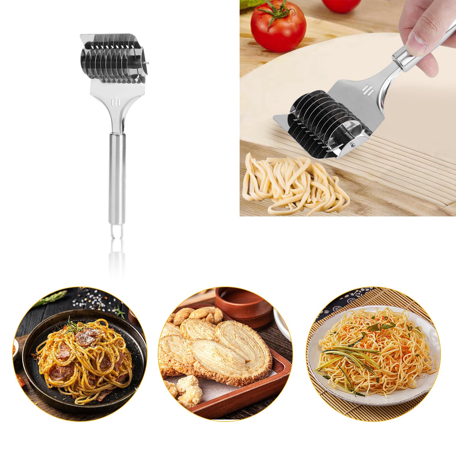 Jerliflyer Noodle Lattice Cutter - 2 Pack Stainless Steel Pastry Roller for Pasta Dough | Time-Saving Kitchen Tool for Homemade Pasta, Dumplings & Baking | Perfect for Italian Cuisine & Asian Cooking