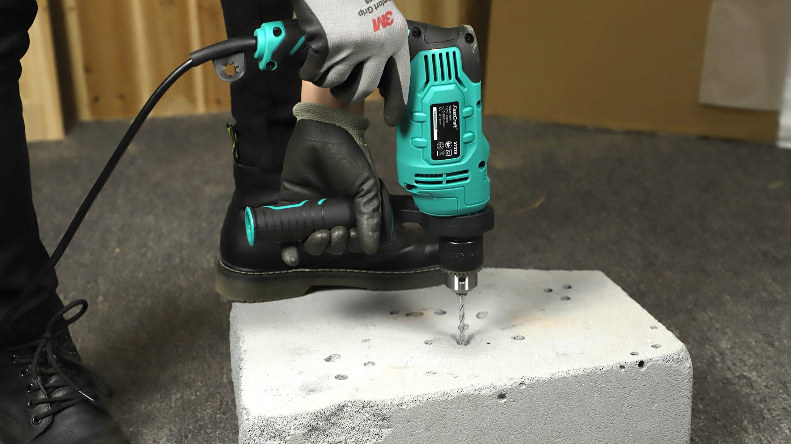 FastCraft Hammer Drill 104pc Bits Set - 9A Peak Power 1/2-inch Chuck Impact Drill Driver (0-2800RPM, Dual Switch) for Professional & Industrial Use - Perfect for Masonry, Metal, Wood & Concrete Drilling