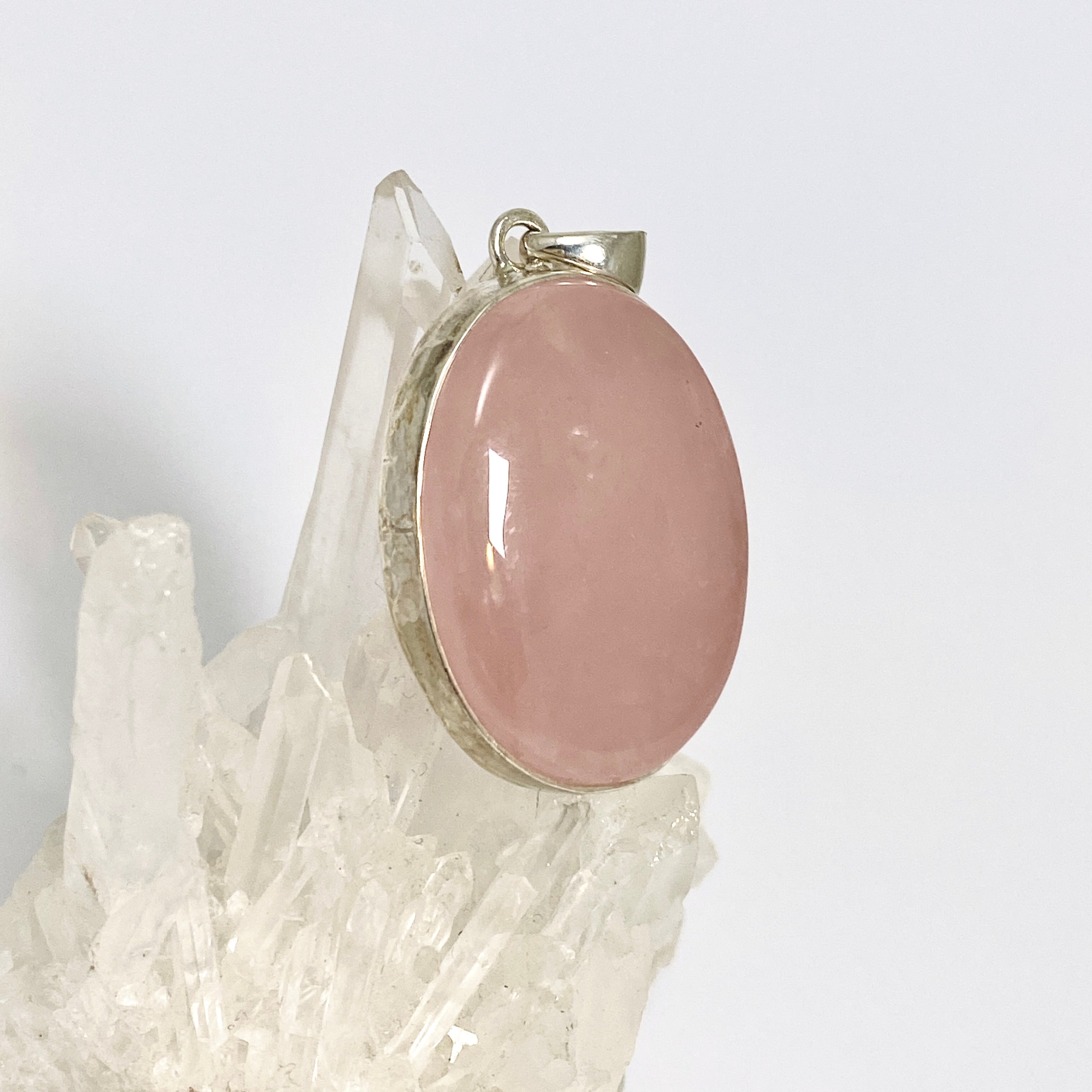 Natural Rose Quartz Oval Cabochon Pendant Necklace - Healing Crystal Jewelry for Women - Perfect for Meditation, Energy Balancing & Spiritual Gifts