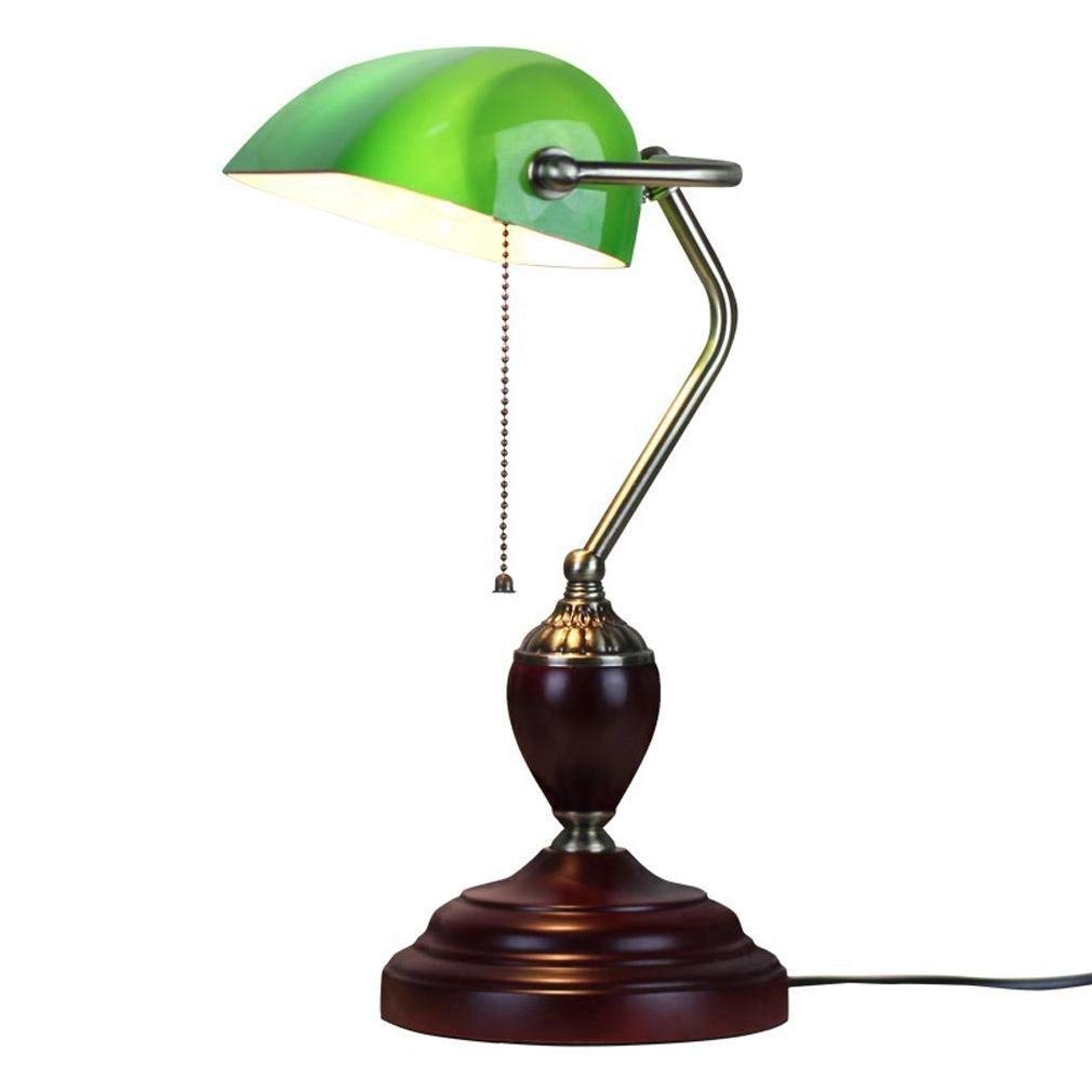 ZUQIEE Vintage Wooden Reading Lamp with Pull Switch & Green Glass Shade - Classic Retro Desk Lamp for Office, Study, Bedroom & Nightstand | Perfect for Reading, Working & Cozy Home Decor