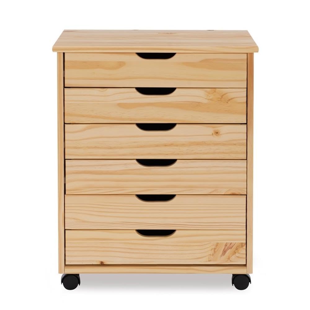 Linon Callie 6-Drawer Rolling Dresser - Natural Wood File Storage Cabinet with Wheels for Office, Bedroom, or Living Room Organization