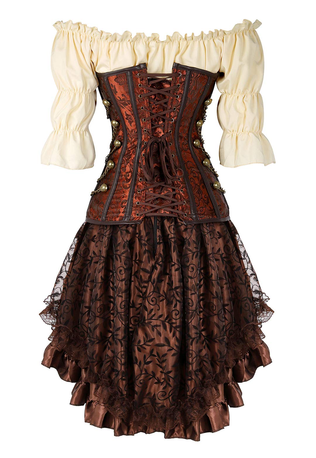 Steampunk Corset Dress for Women - 3-Piece Victorian Gothic Costume Set with Bustier, Blouse & Skirt | Perfect for Cosplay, Halloween, Renaissance Fairs & Themed Parties