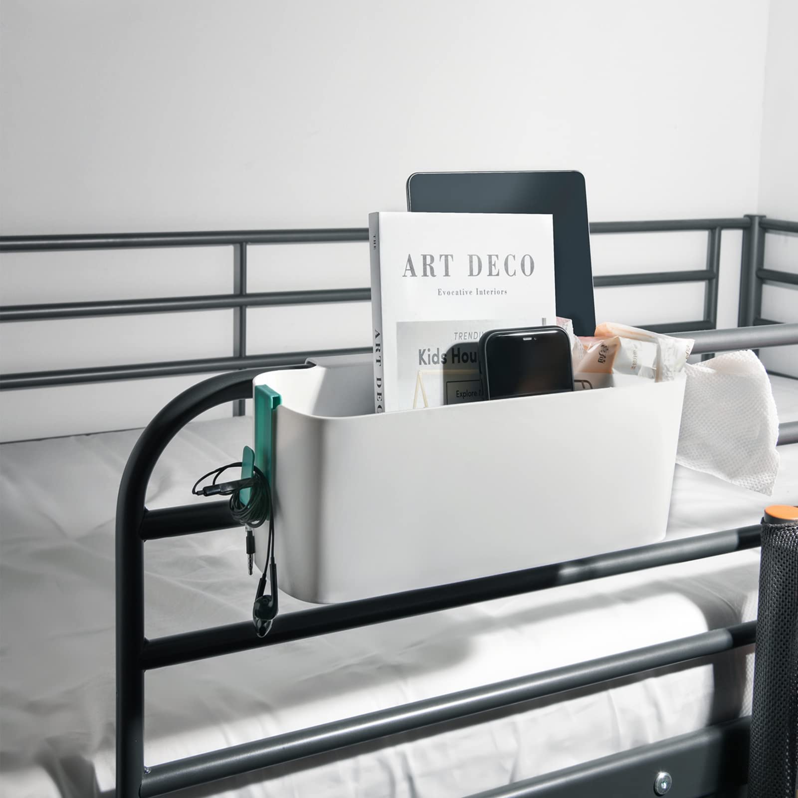 Yopay 2 Pack Bedside Caddy Organizer - Plastic Bunk Bed Shelf with Hooks | Multi-Pocket Storage for Kids, Dorms, RV & College | Perfect for Bed Rails, Bathroom & Small Space Organization