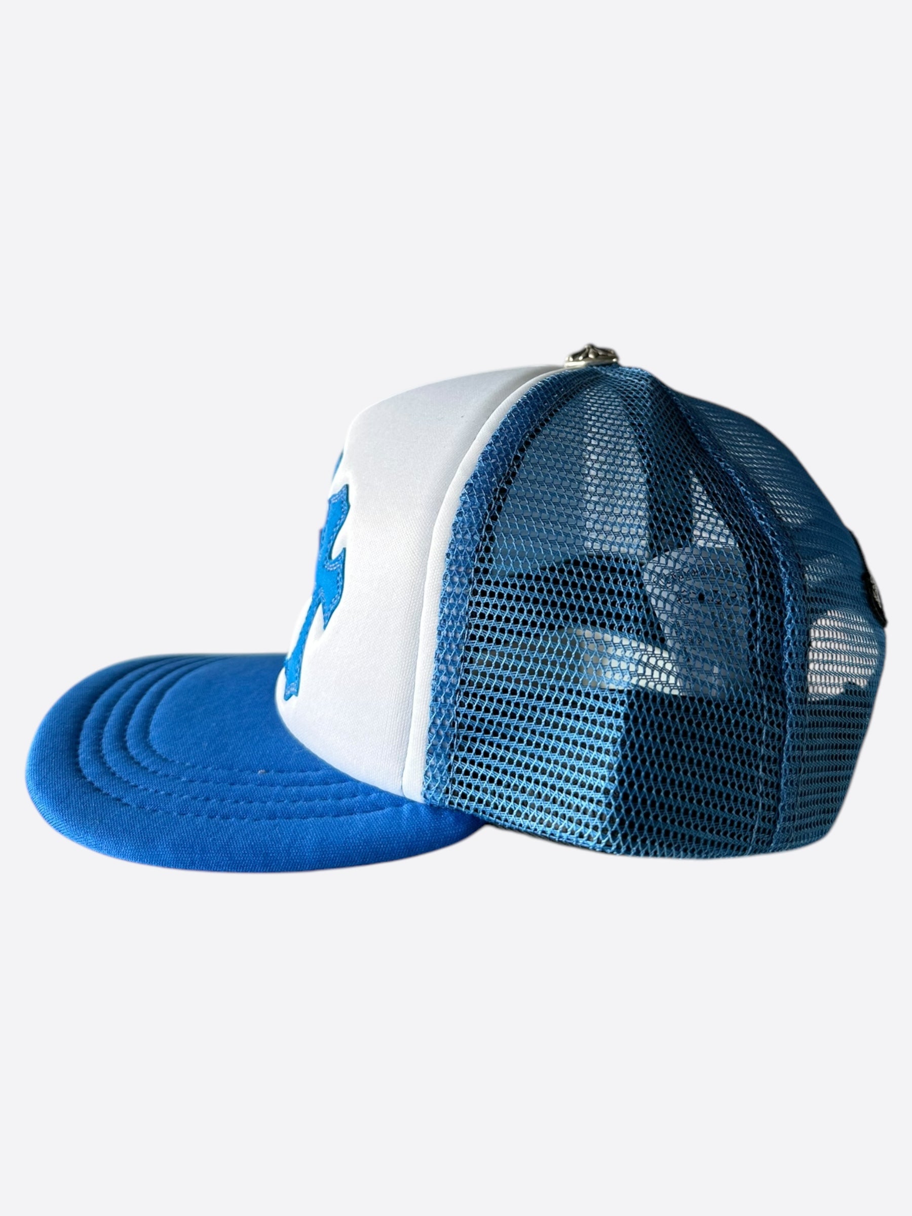 Chrome Hearts Blue Cemetery Cross Patch Trucker Hat - Stylish Embroidered Adjustable Cap for Men & Women - Perfect for Streetwear, Concerts, and Outdoor Adventures