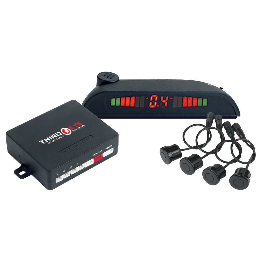 Metra Third Eye 4 Sensor Rear Parking Kit with LED Display & Audible Alerts - Black - Easy Backup Parking Assistance for Cars, SUVs & Trucks