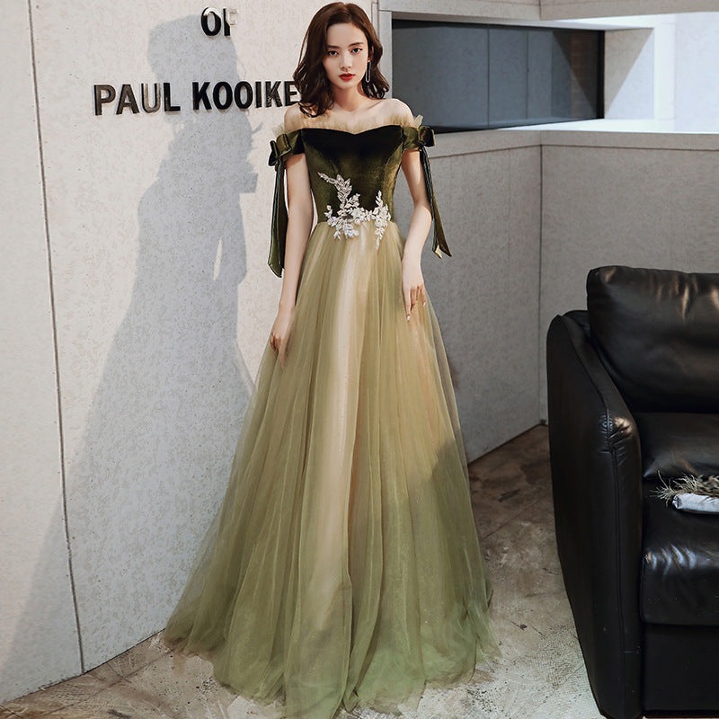 Elegant Off Shoulder Green Prom Dress - A-Line Evening Gown for Party, Homecoming, Formal Events | Perfect for Dances, Weddings & Special Occasions