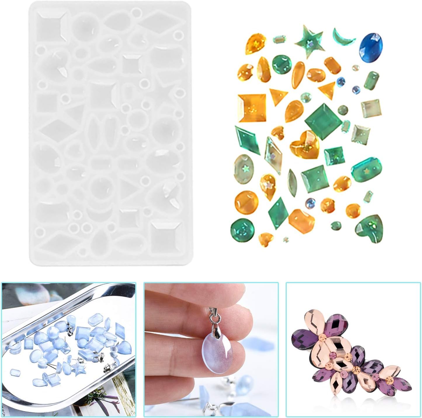 RETRONE Silicone Resin Jewelry Molds Kit - DIY Earring, Necklace, Pendant & Keychain Making Supplies - Small Epoxy Craft Molds for Handmade Jewelry (White 159) - Perfect for DIY Gifts, Craft Projects & Home Jewelry Business