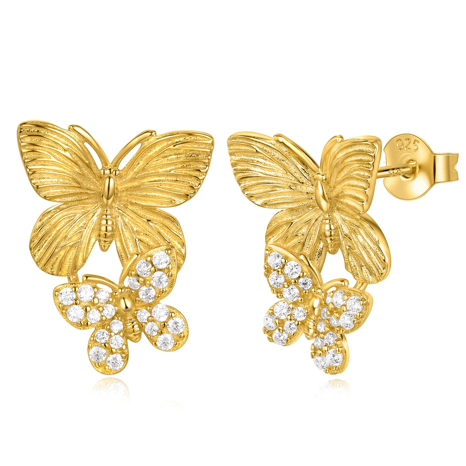 14K Gold Flower Earrings for Women - Sandblasted 925 Sterling Silver Plated Real Gold Stud Earrings | Elegant Jewelry Gift for Mom, Wife, Grandma | Perfect for Birthday, Christmas, Thanksgiving & Special Occasions | Everyday Wear, Date Nights, Weddings & Formal Events