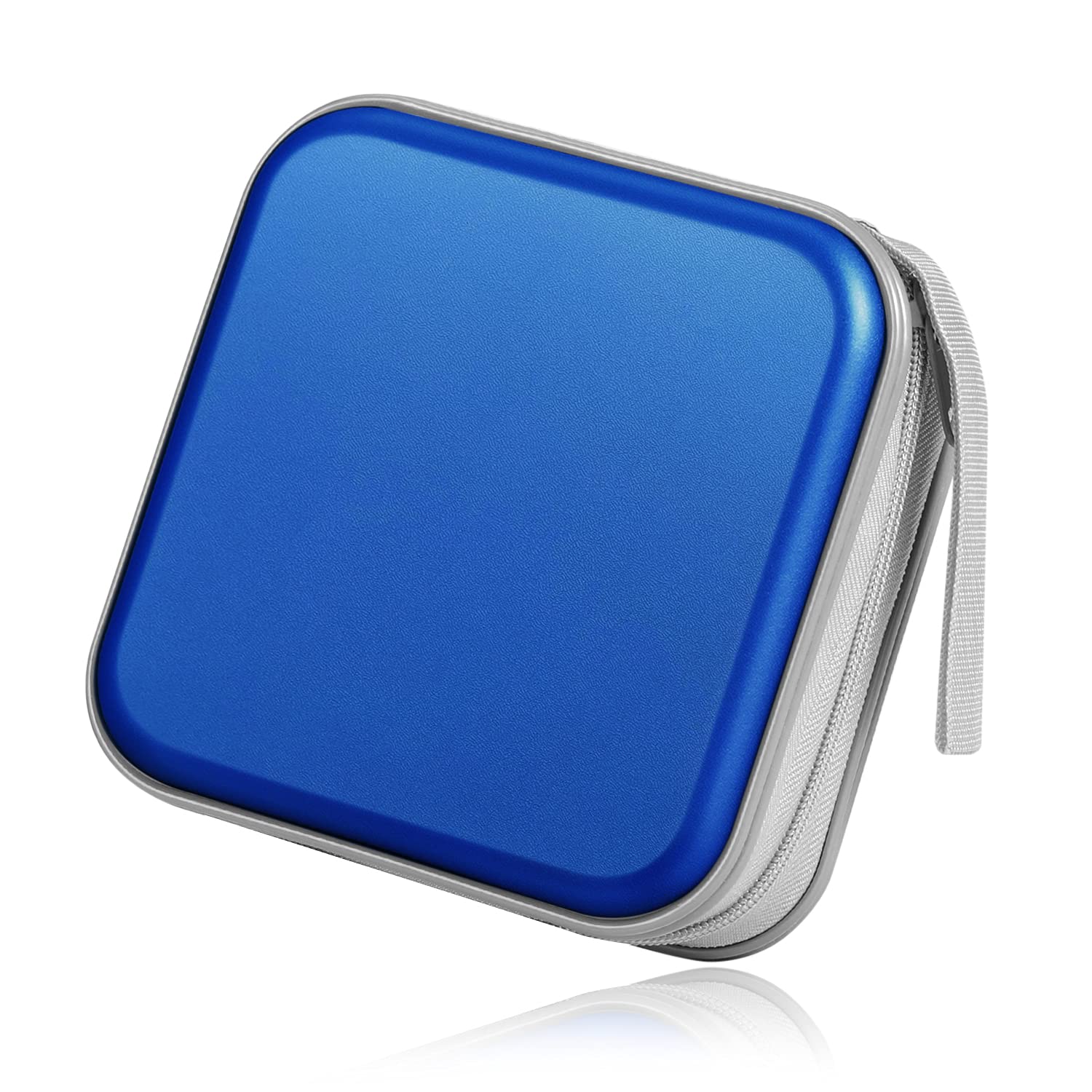 TNP 40-Capacity CD DVD Case Holder Organizer - Portable Hard Shell Zippered Storage Wallet for Car, Video Games & Media Discs - Compact Blue Disc Book for Travel, Home & Office Use